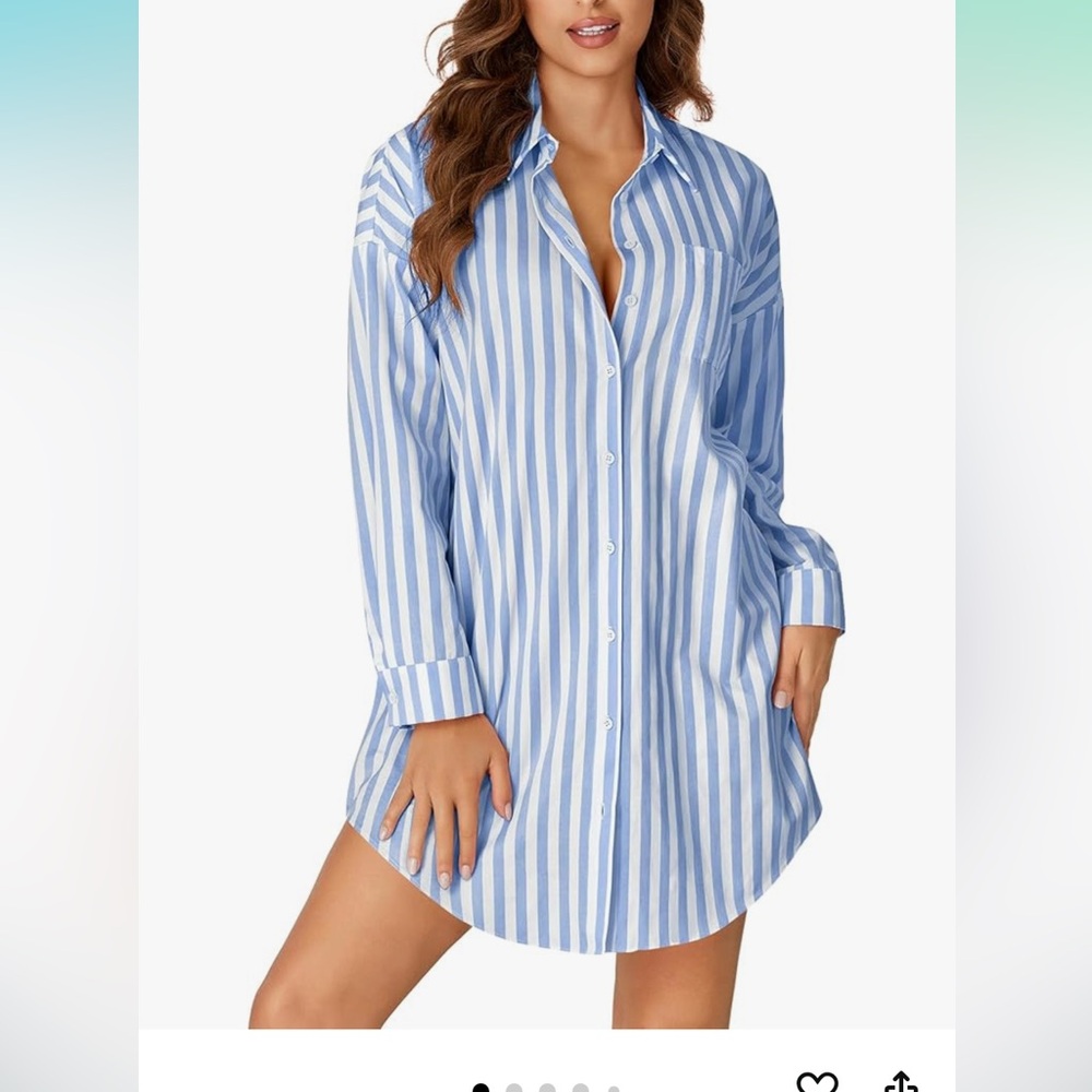 CACIQUE NWT 18/20 Striped Button-Up SLEEP Shirt or COVERUP in Blue and Black